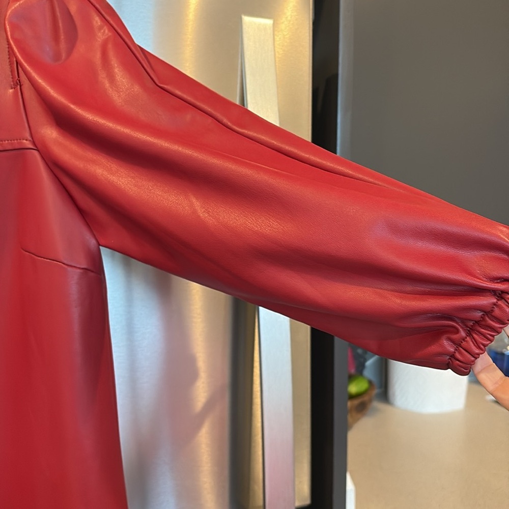 Anthropologie faux leather red dress - Picture 5 of 9